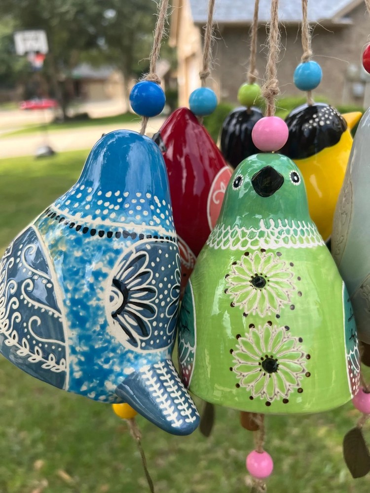 Ceramic Bird wind chimes 5" wide