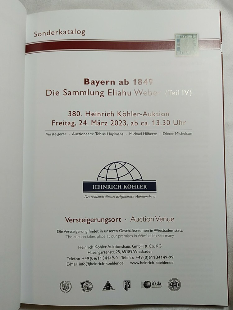 GERMAN POSTAL STAMP CATALOG BAVARIA FROM 1849 GUSTAV STRUNK COLLECTION PART IV