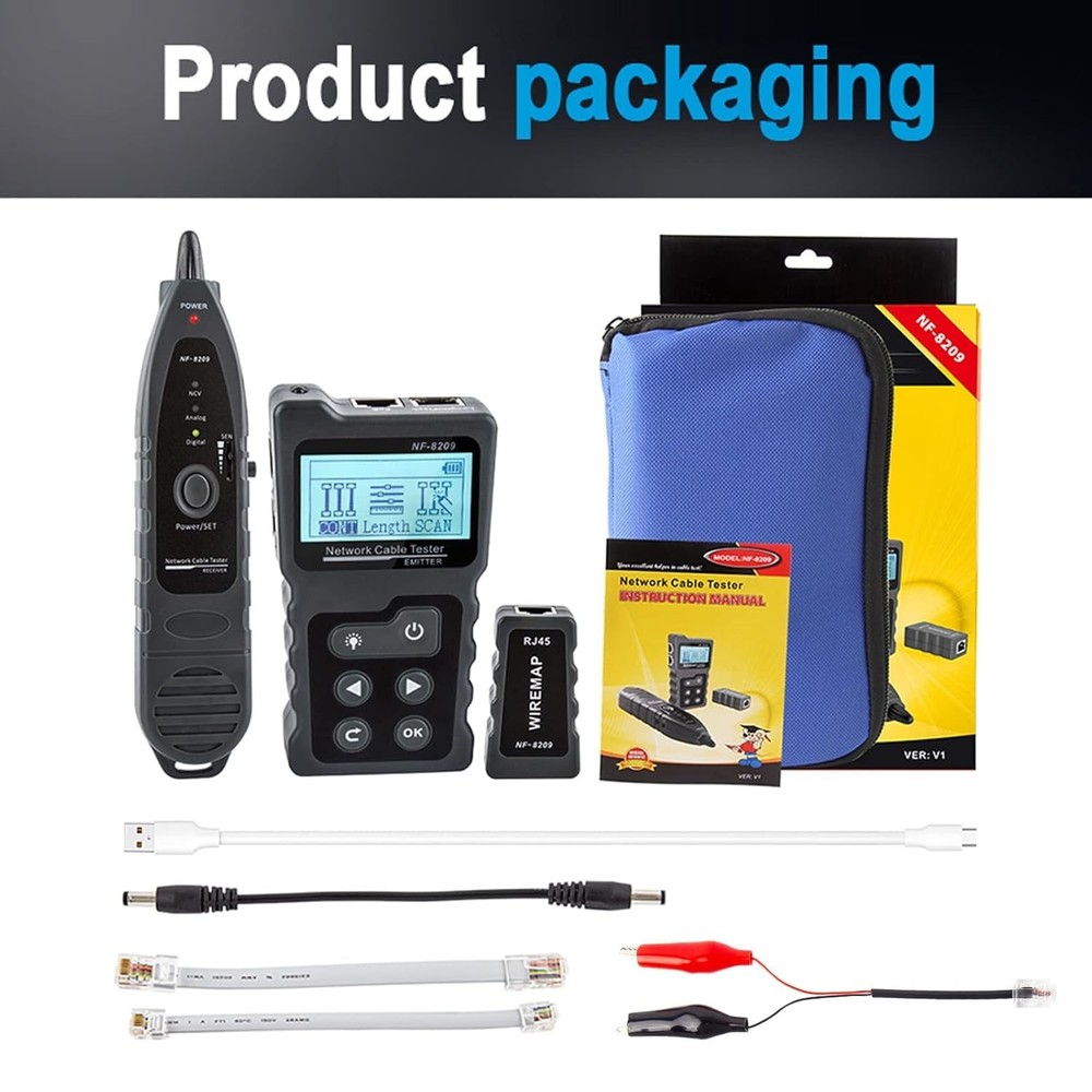 Ethernet Cable Tester Kit with Length & LED Light for Easy Troubleshooting
