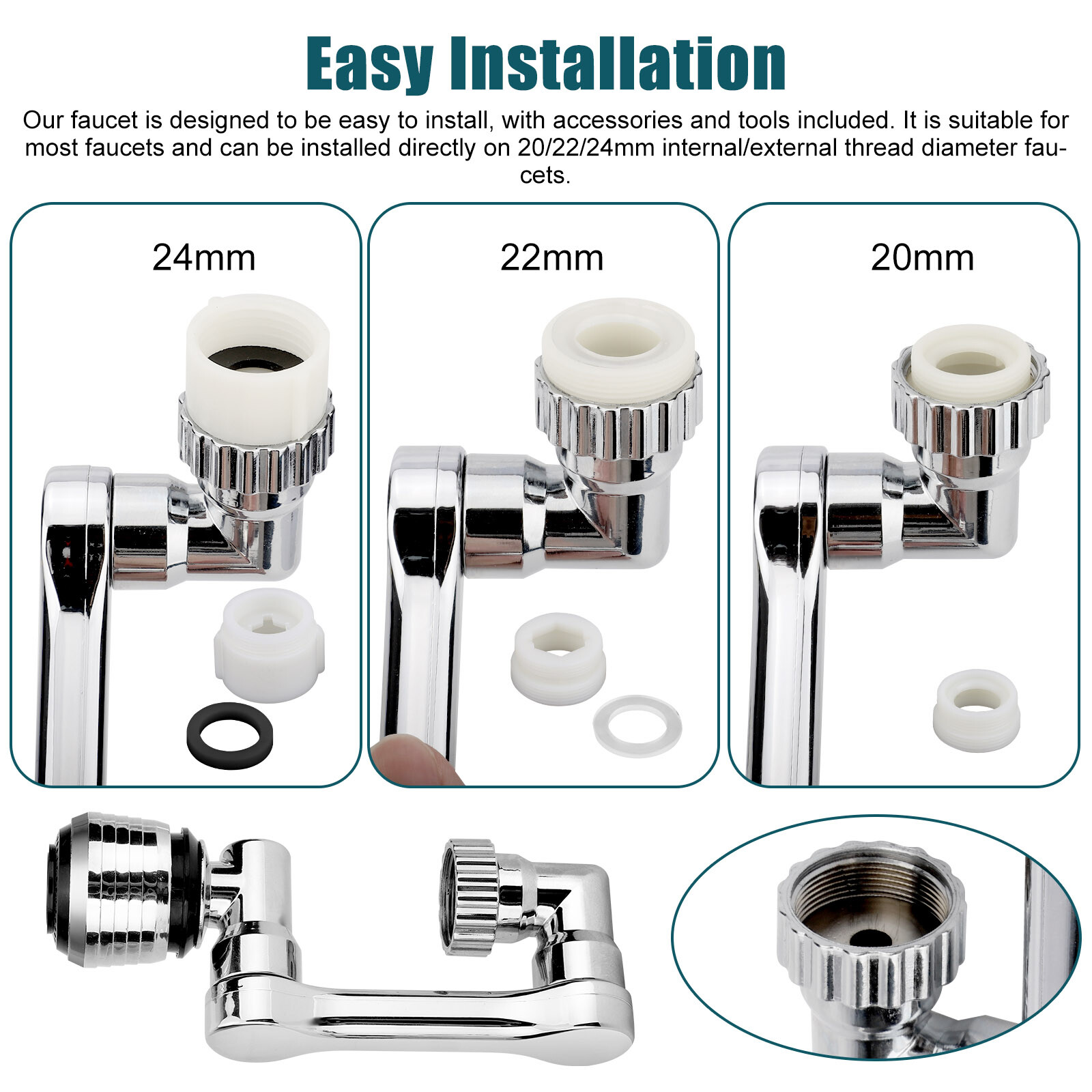 2 Pack Universal 1080° Swivel Extension Faucet Rotate Robotic Arm Tap Extenders