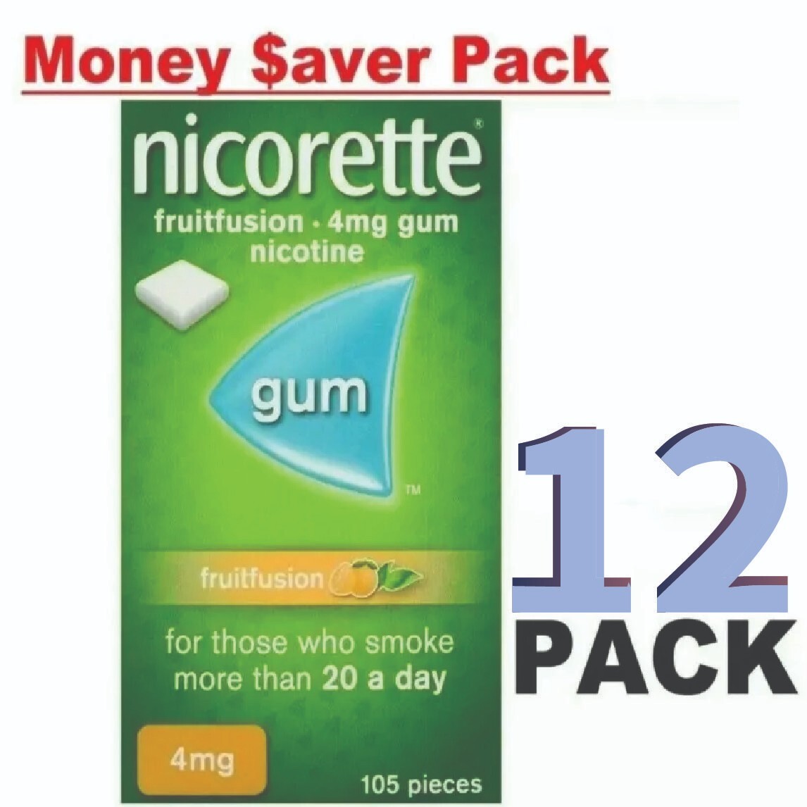 12x Nicorette FRUIT FUSION Stop Smoking Aid Chewing Gum 4mg 105Pieces PACK OF 12