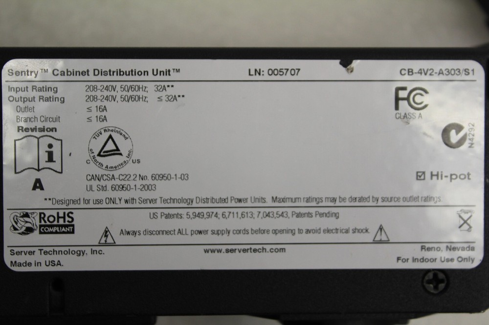 CB-4V2-A303/S1 Server Tech Smart SENTRY CABINET DISTRIBUTION UNIT