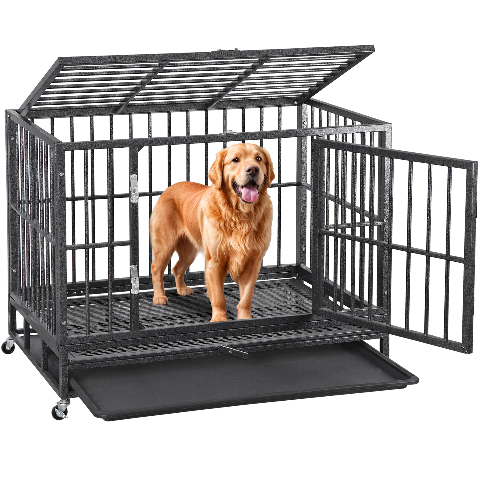 Indestructible Escape Proof Dog Cage Kennel High Anxiety Double Door Dog Crate