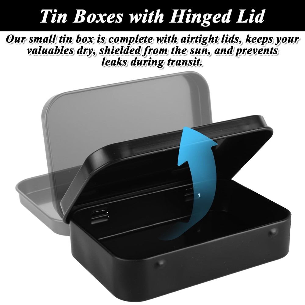 50 Pack Metal Rectangular Empty Hinged Tins Black Mini Tin Boxes Containers 3...