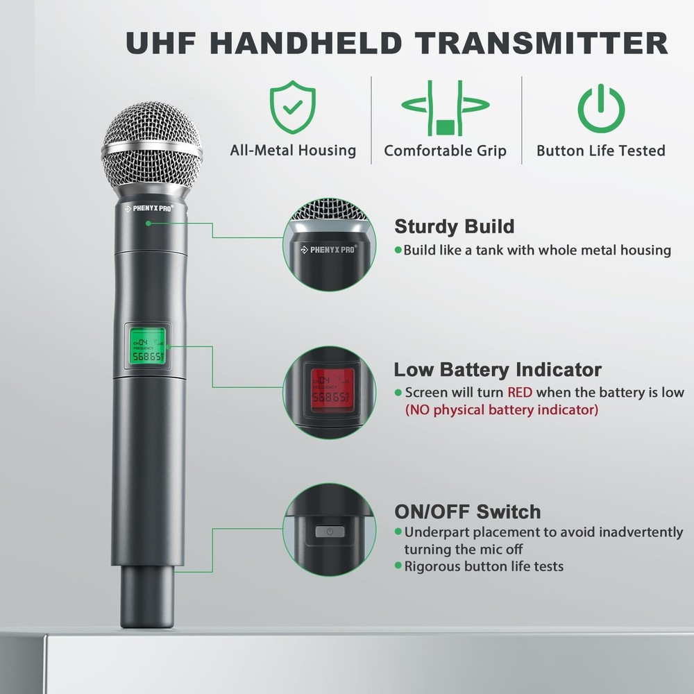 Phenyx Pro Wireless Microphone System, 4-Channel UHF Wireless Mic, Fixed Freq...