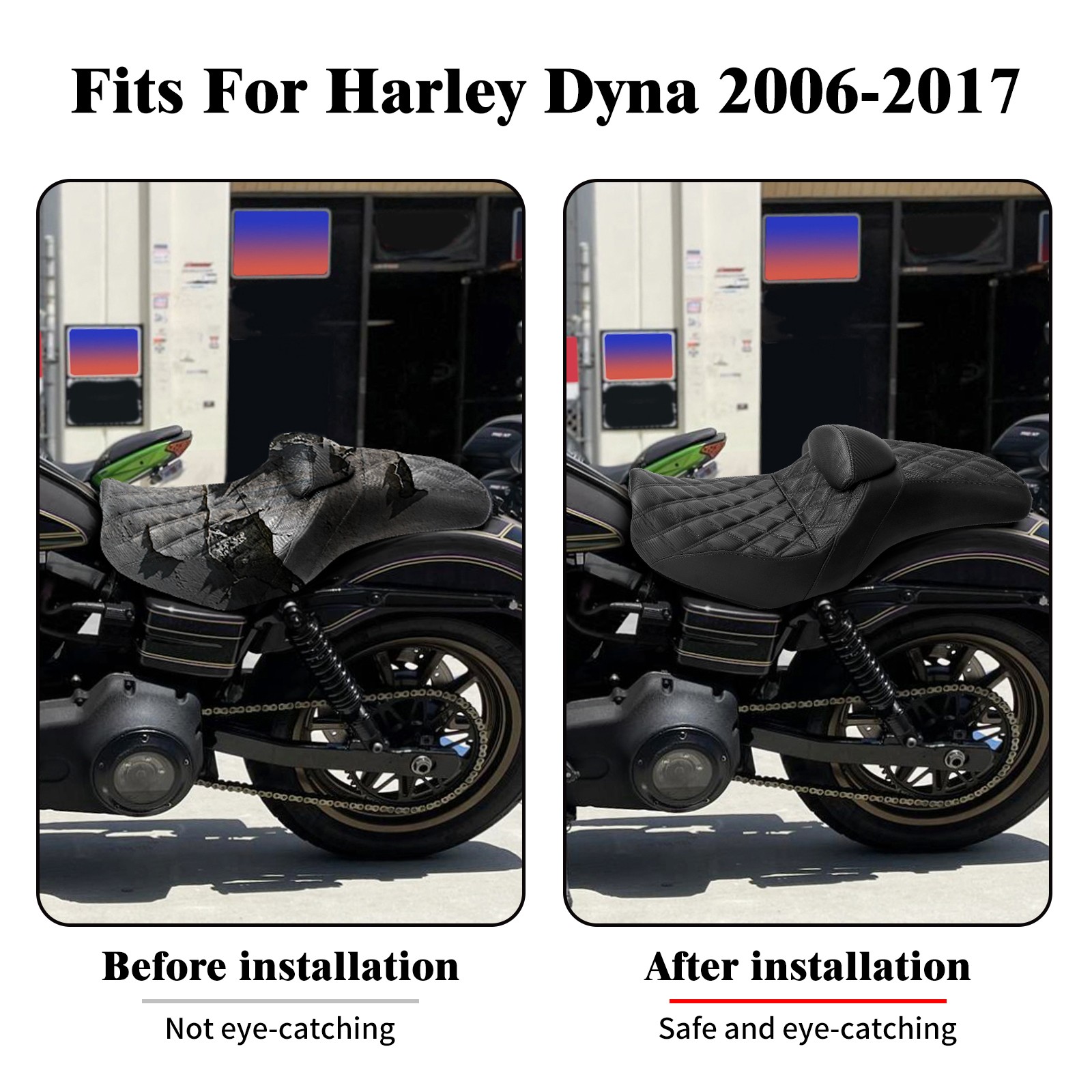 Black Stitching Seat W/ Driver Backrest Fit For Harley Dyna Super Glide 2006-17