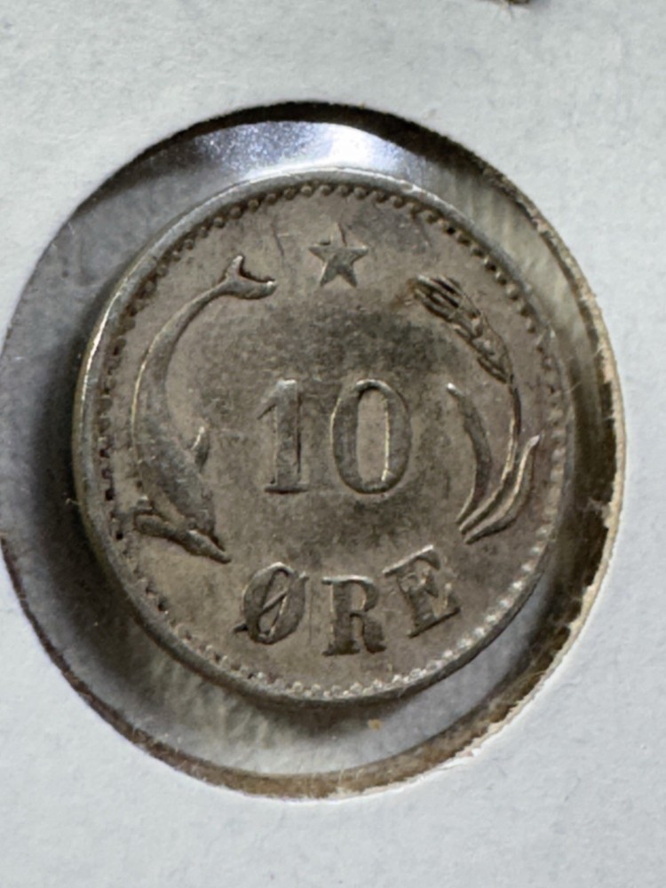 1884 Denmark 10 Ore Small Silver Coin Cleaned