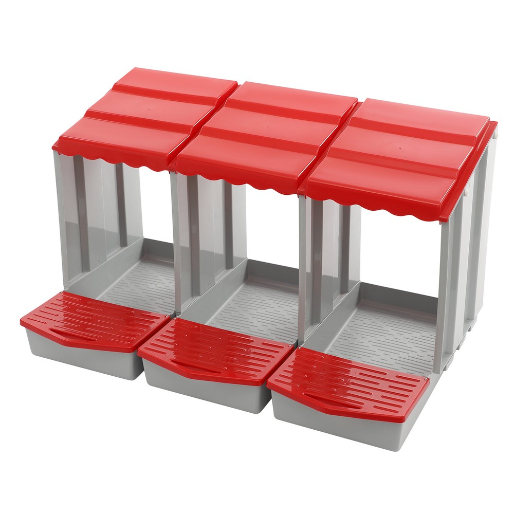 Red 3-Compartment Chicken Nesting Box Wall-mounted Rectangular Egg Collection US