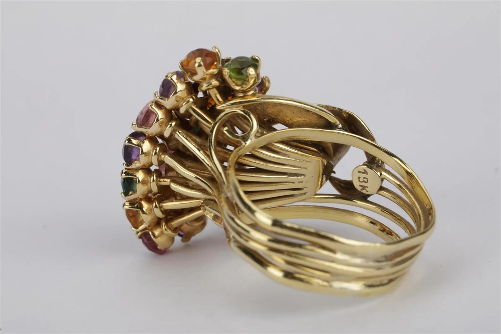 18k Solid Gold Ring With Multi Gemstones Size 6 10.3 g
