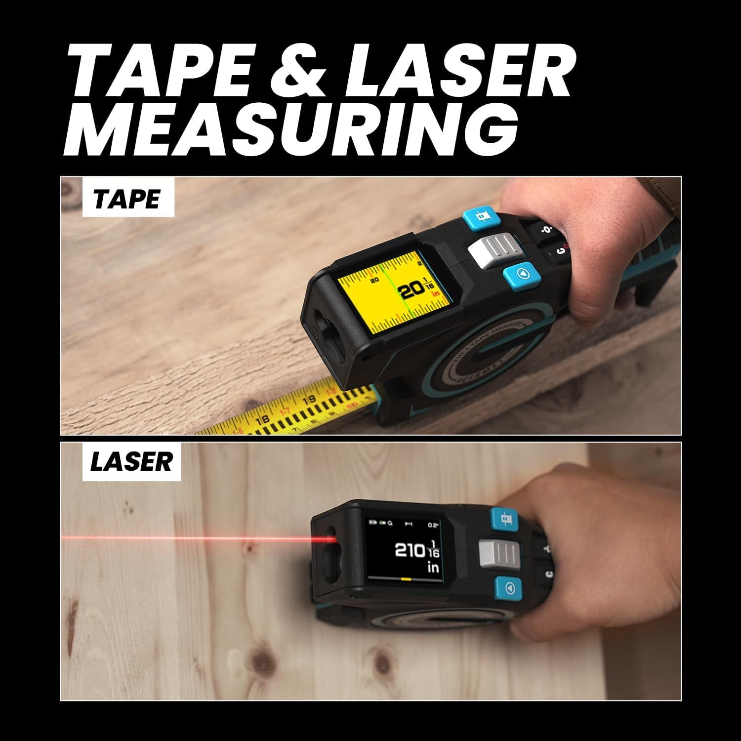 3-in-1 Digital Tape Measure, 330Ft Laser Measurement Tool with Rechargeable