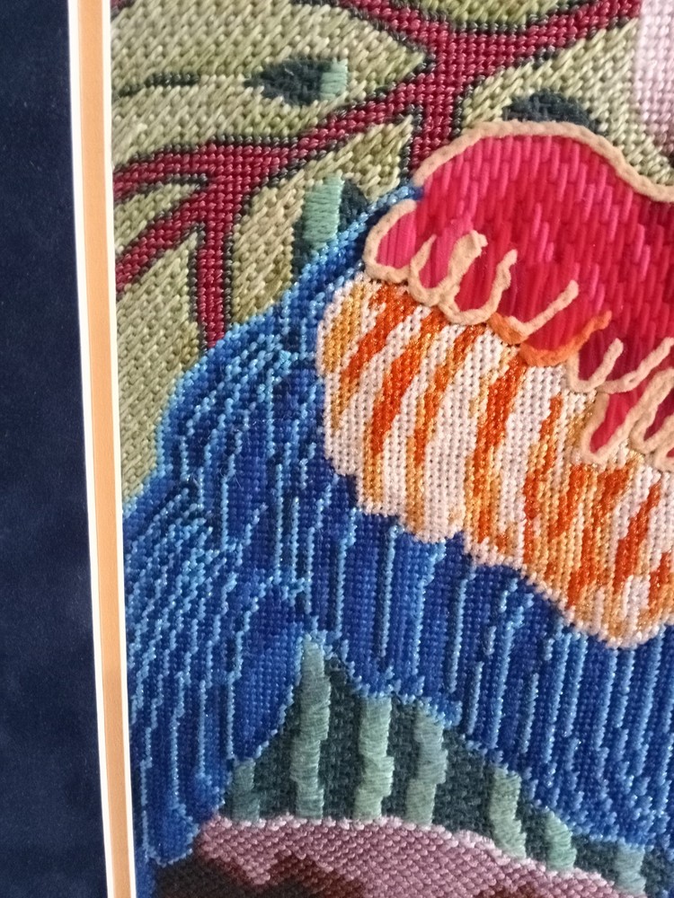 Vintage Framed Needle Work Parrot