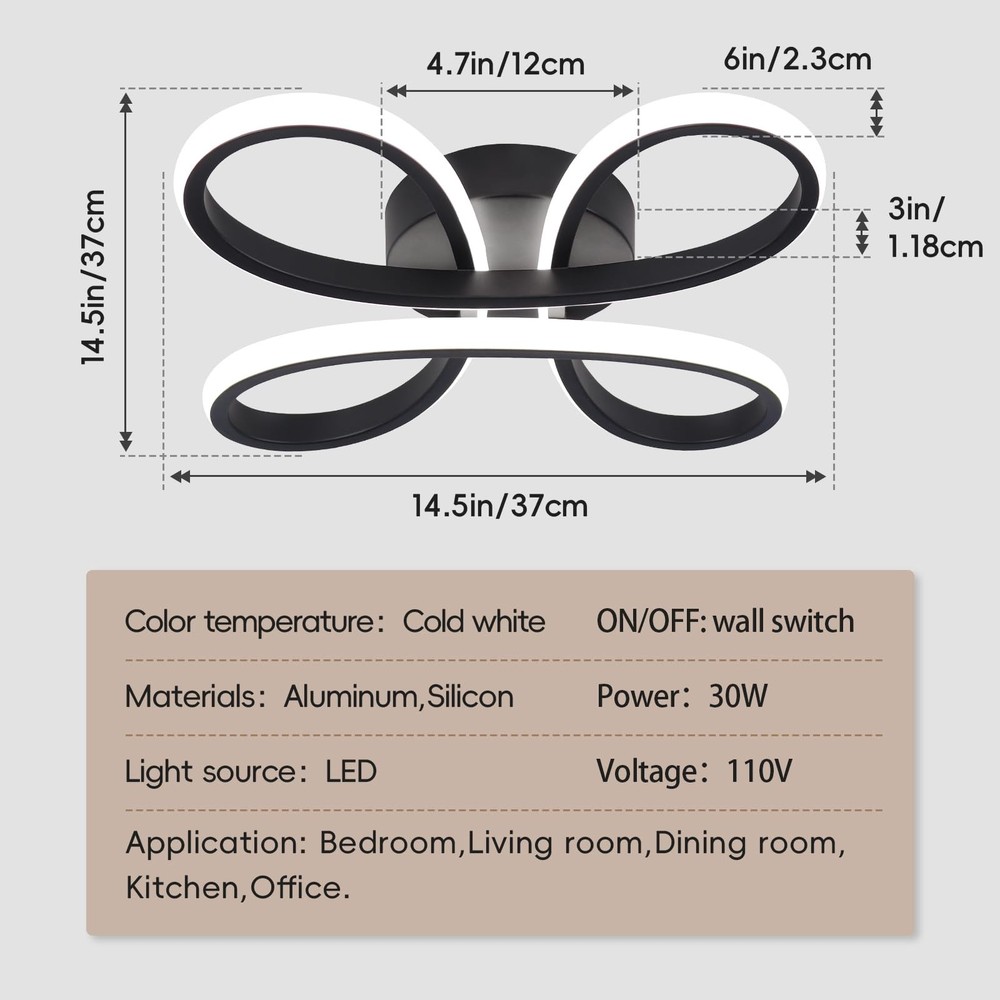 Modern LED Ceiling Light, 6000K Semi Flush Mount Ceiling Light Fixture for Li...
