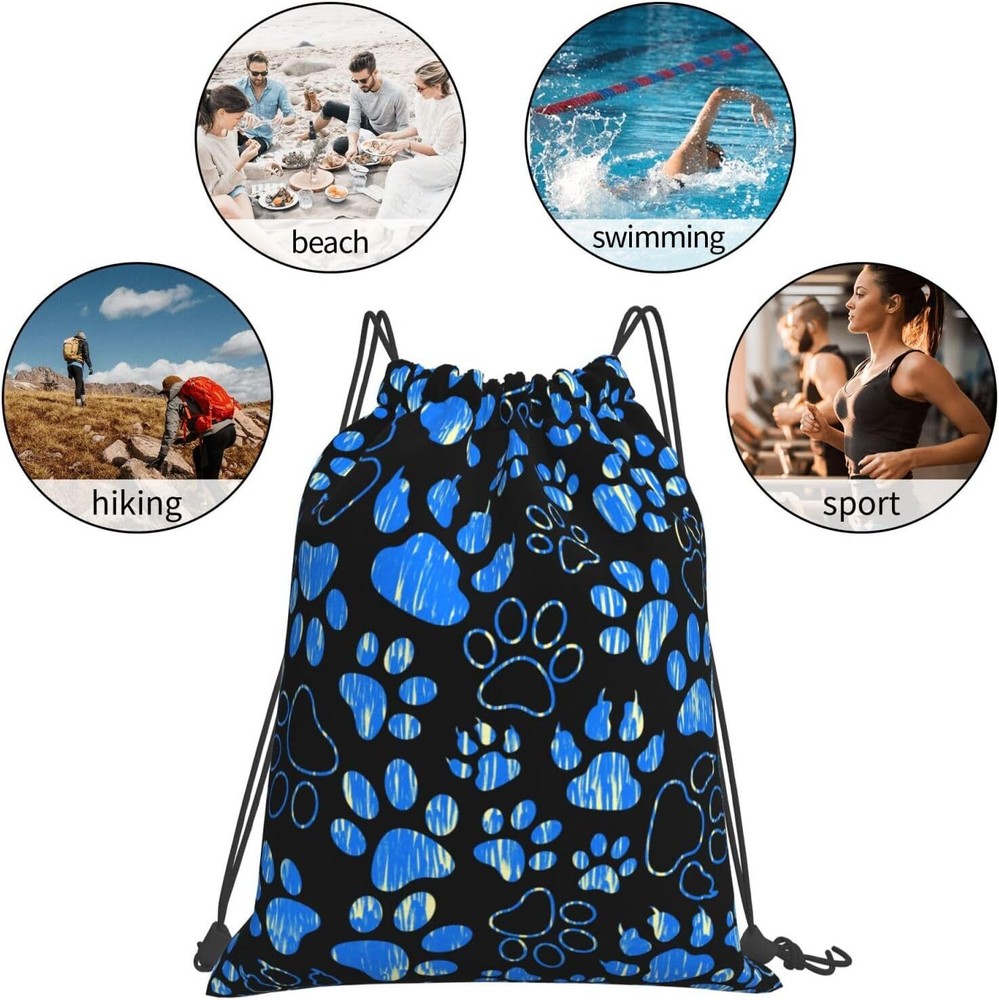 Paw Print Drawstring Gym Bag Backpack Foldable One Size, Dog