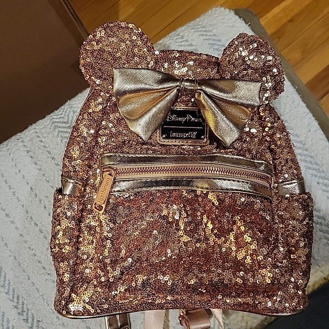 Disney Parks Minnie Mouse Sequin Mini Backpack Rose Gold Clean