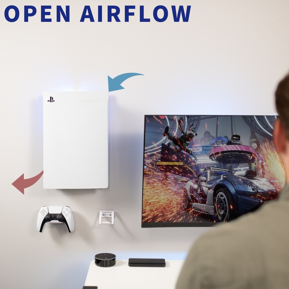 VIVO White Wall & Under Desk Mount Designed for PS5 Console, 2 Controller Mounts