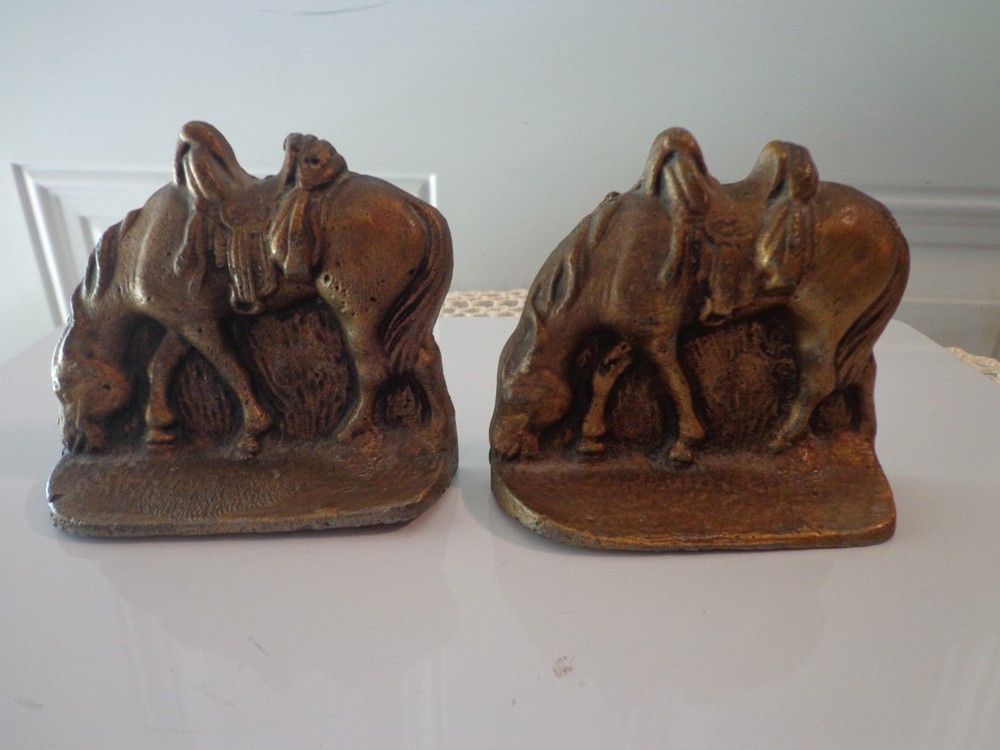 Horse & Saddle Solid Bronze/Brass ? Bookends  3.5" Tall 4-1/4" Wide