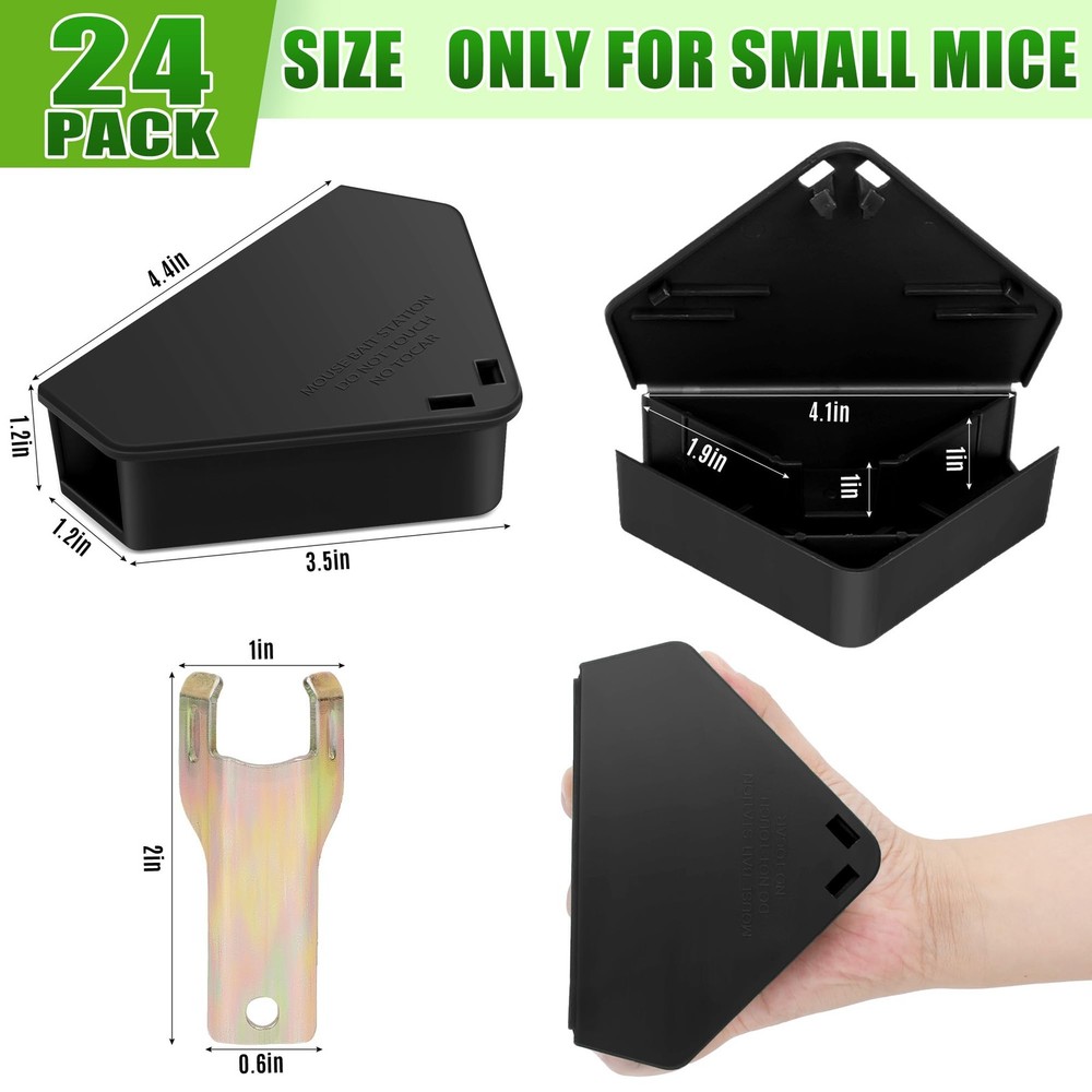 24 Pack Mice Bait Stations with Keys, Triangle Mouse Stations, Reusable Mouse...
