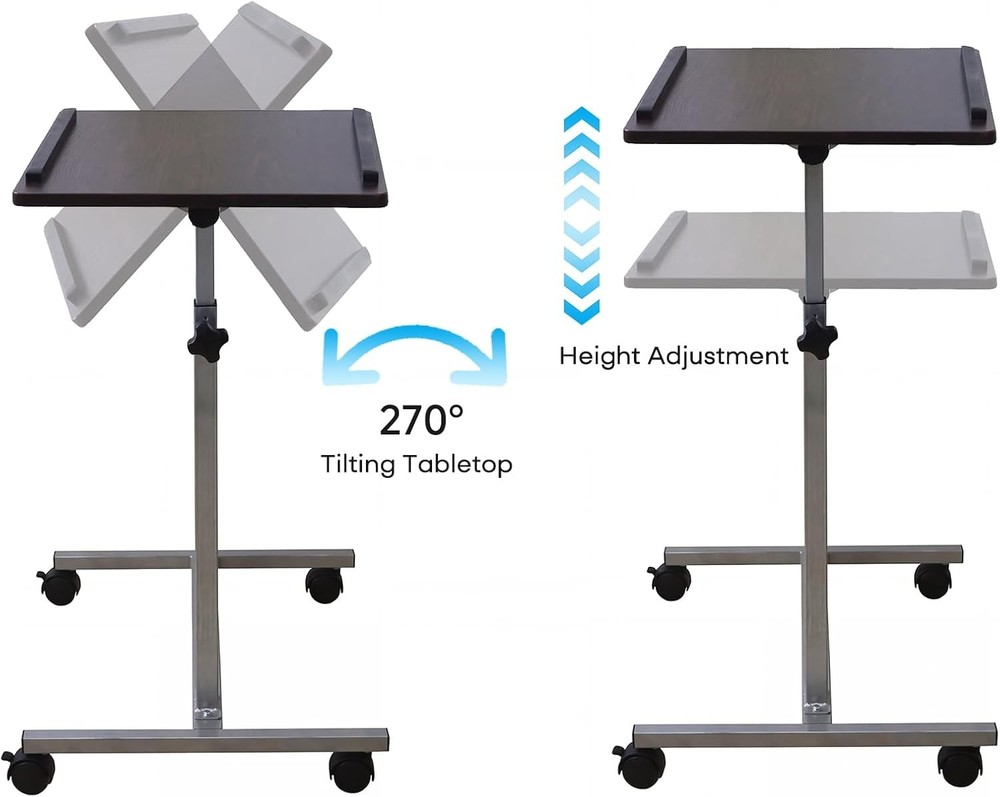 Rolling Desk Adjustable Height Adjustable Overbed Bedside Table W/ Wheels Small