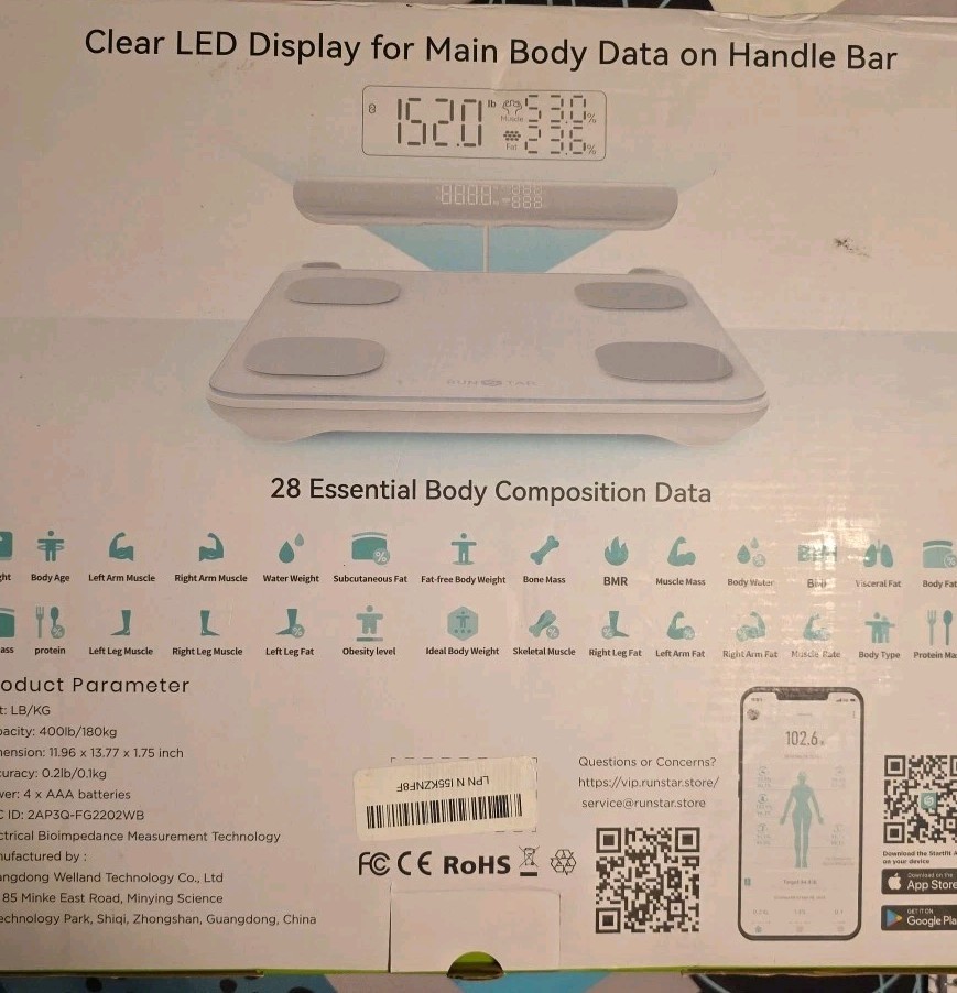 Run Star, Smart Body Composition Moniter, 8 Electrodes, Open Box, Working