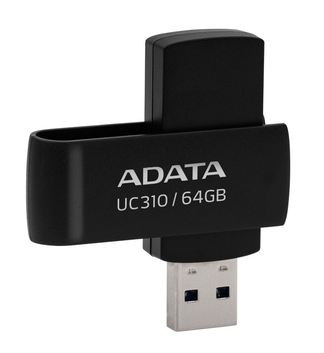 64GB AData UC310 USB 3.2 Flash Drive - Black Capless Swivel