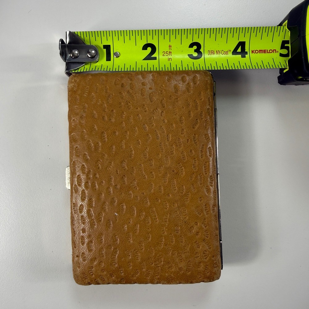 Vintage Brown Textured Leather Cigarette Case Push Button Metal Frame