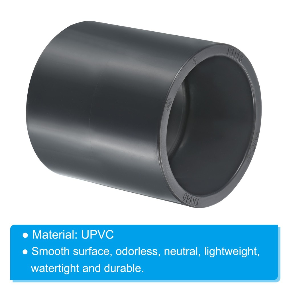 UPVC Pipe Fitting 50mm Socket, 2 Pack Straight Coupling, Dark Grey