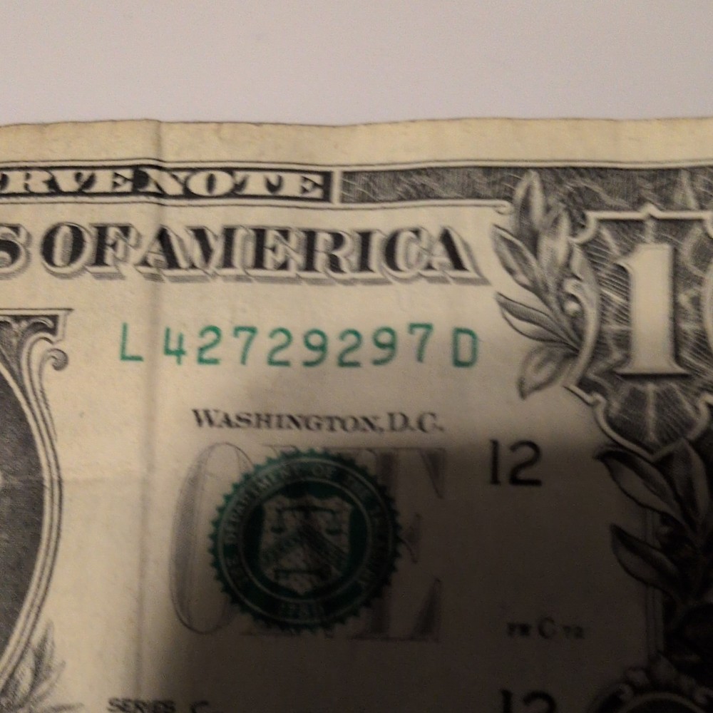 $1 US Dollar Error Note Misaligned Printing L42729297D
