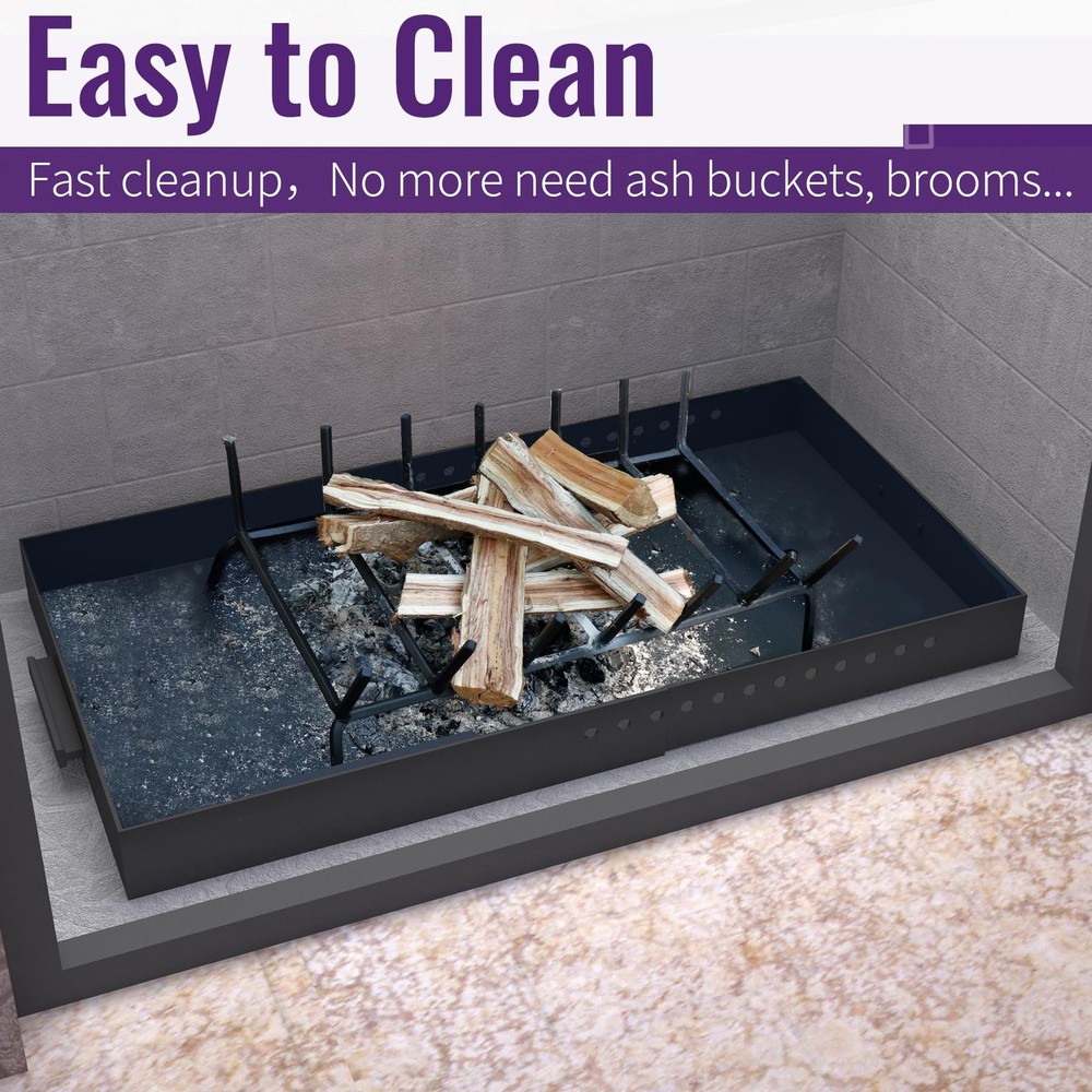 Fireplace Tray Ash Pan,Adjustable Black Ash Pan with Handles for Inside Firep...