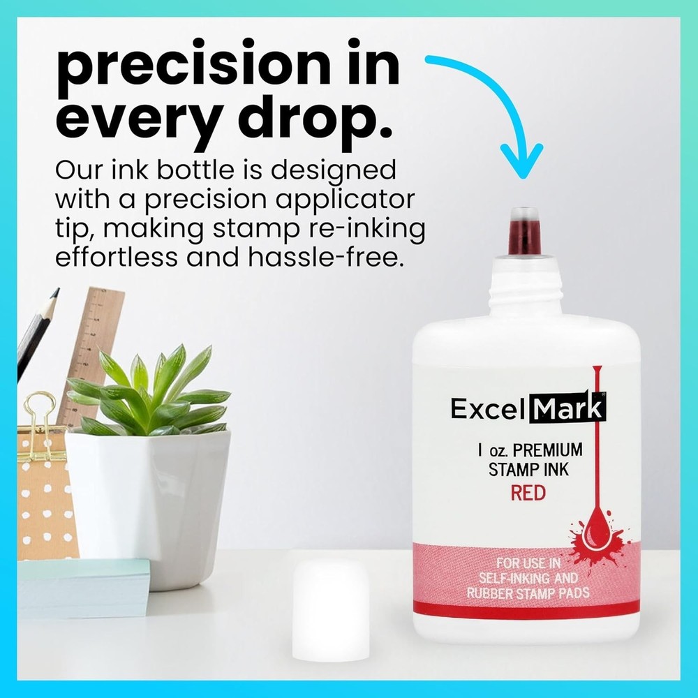 Water-Based 1 oz Red Refill Ink for Self-Inking Stamps - Easy Application