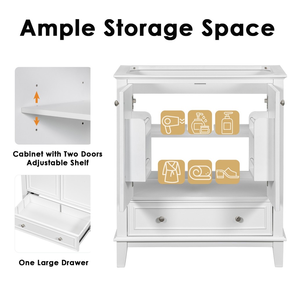 30" Bathroom Vanity without Sink, Base Only, Multi-functional Bathroom Cabinet