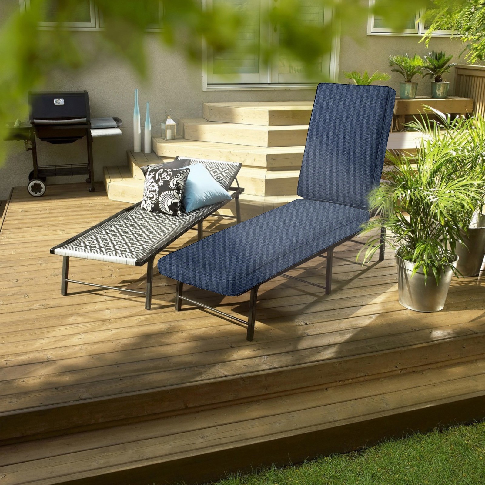 Set of 2 Chaise Lounge Cushions Outdoor Waterproof w/ Removable Cover 80" x 26"