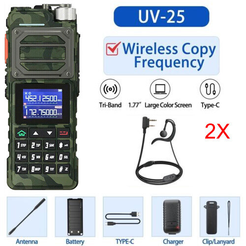 Baofeng UV-25 Walkie Talkie Long Range Tri-power Two Way Radio&Bluetooth Mic X2
