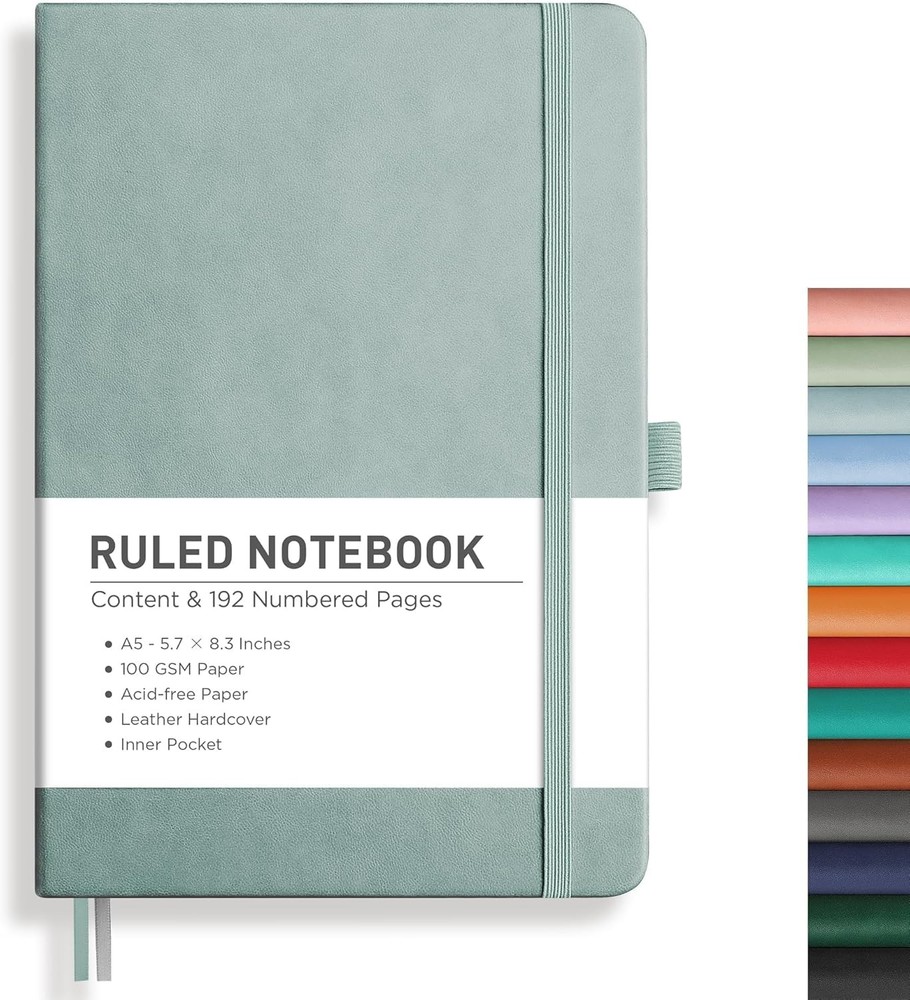 RETTACY Lined Journal Notebook, 192 Numbered Pages, A5 Medium Size (5.7'' x 8.3'