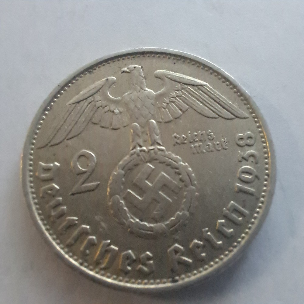 1938 B. Germany 2 Mark Silver Coins.#317A