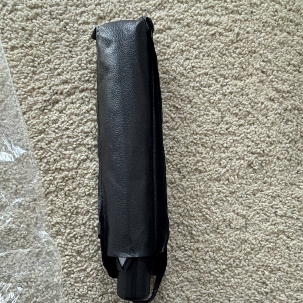 Black Compact Folding Men's Umbrella with Case, Solid Polyester, One Size