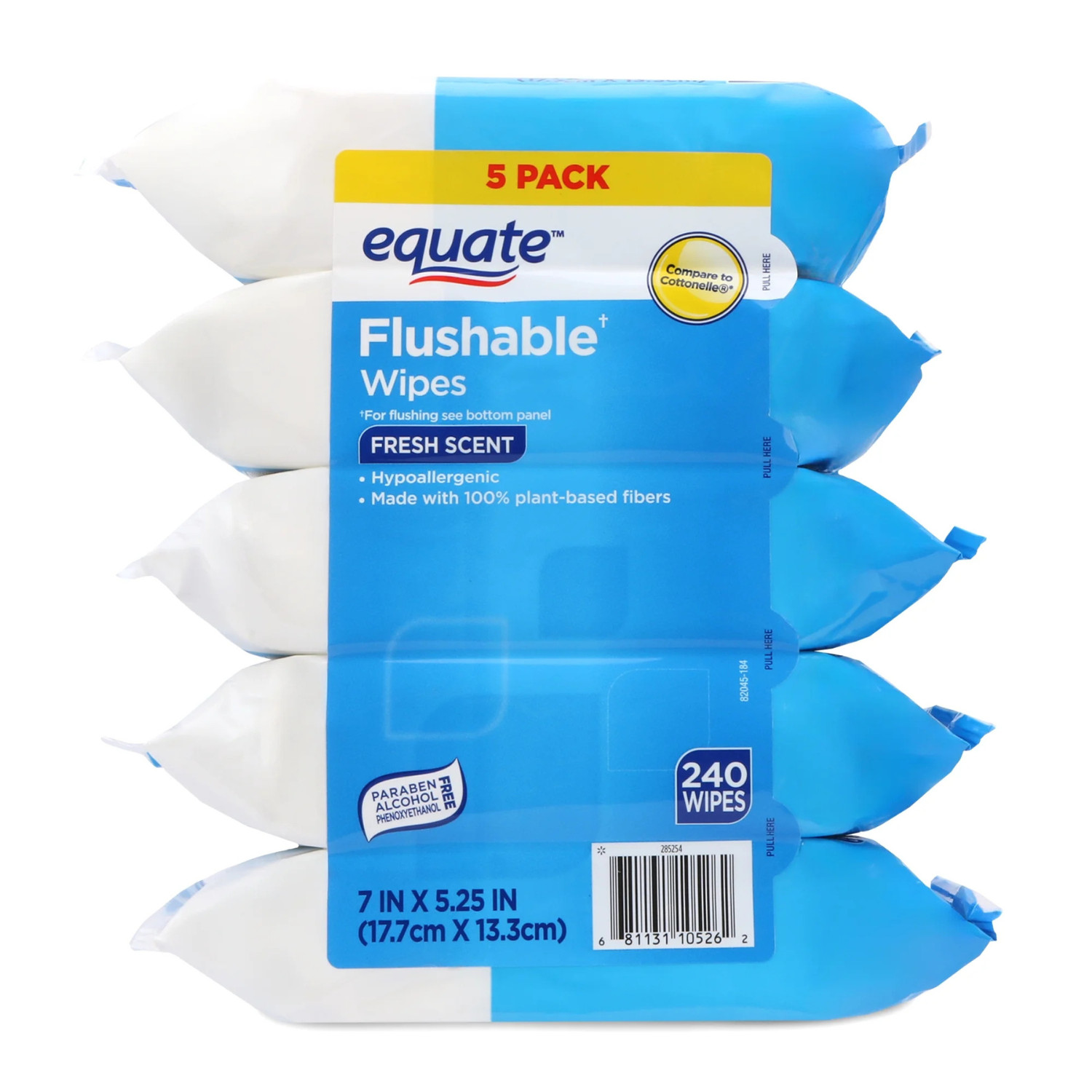 Equate Flushable Wet Wipes, Fresh Scent, 240 Wipes (5 Pack)