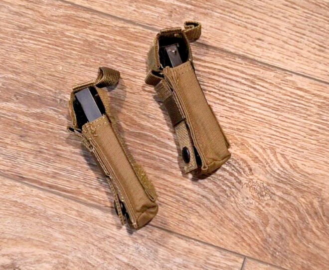 2 Pouch Military 9MM .45 Cal Pistol Mag Clip Ammo USMC FSBE Multi-Tool Coyote