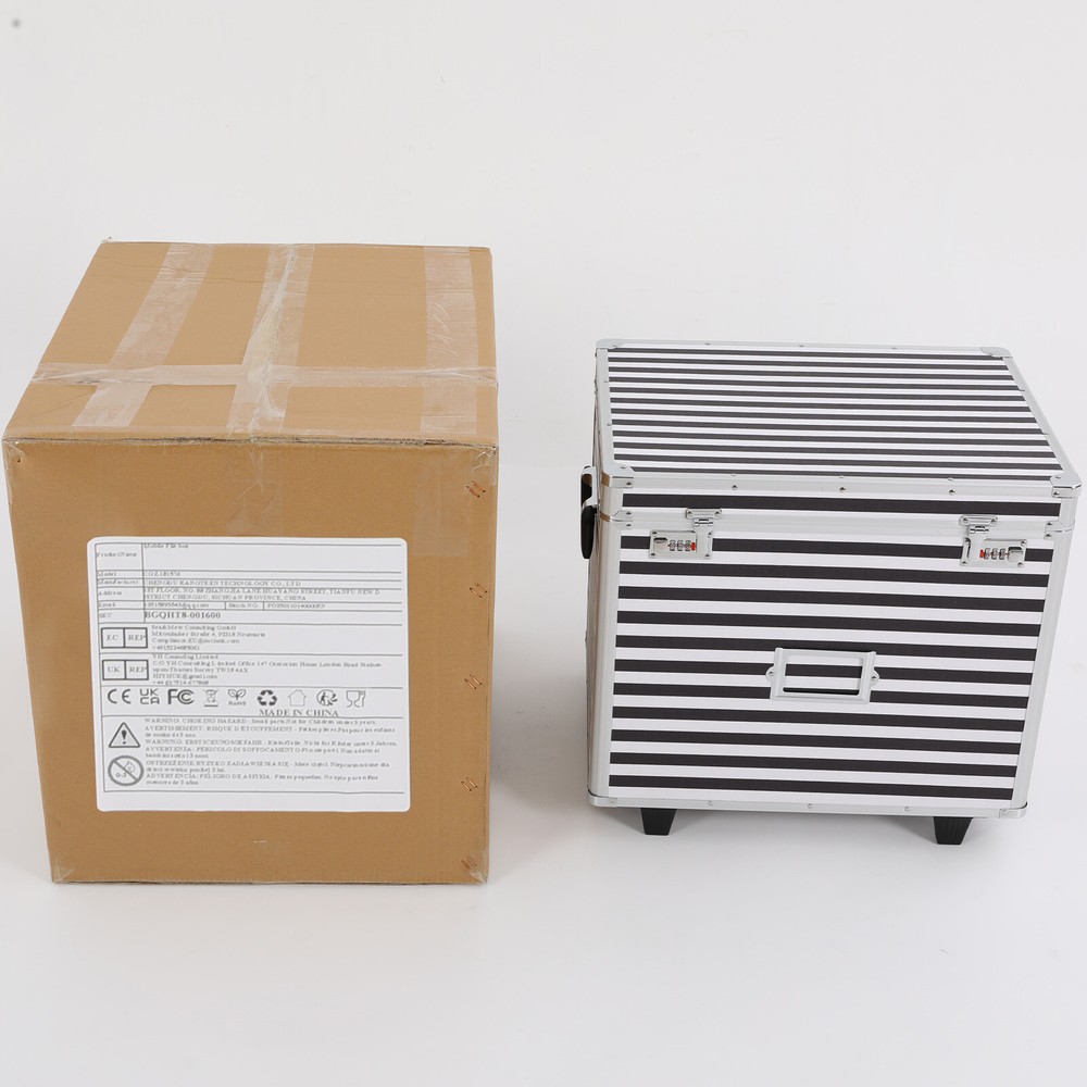 Striped style Rolling File Storage Case, Lockable File Box with Telescopic Pole