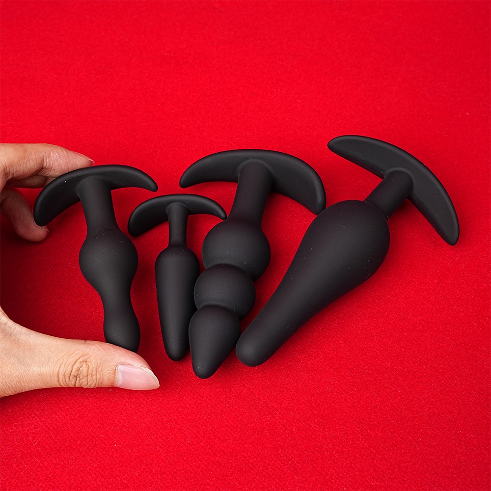 4PCS Silicone Anal Butt Plug Training Starter Kits Beginner Dildo Trainer Set US