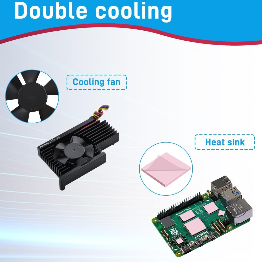 GeeekPi Active Cooler for Raspberry Pi 5, Armor Lite V5 Raspberry...