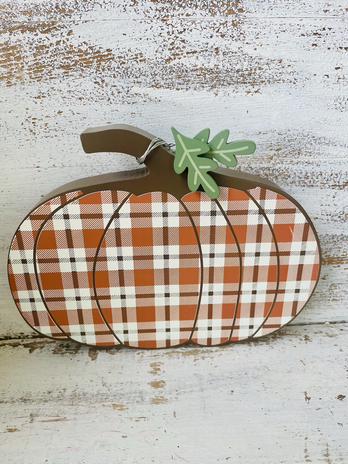 Orange Plaid Chunky Pumpkin Shelf Sitter