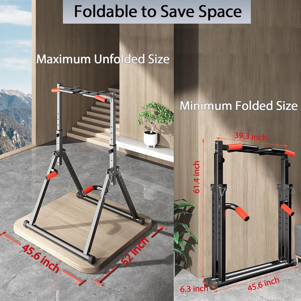 Foldable Power Tower Dip Station Pull Up Bar Station Adjustable Multifunction