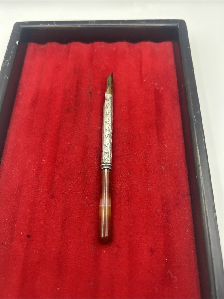 Antique Victorian Silver & Agate Miniature Dip Pen