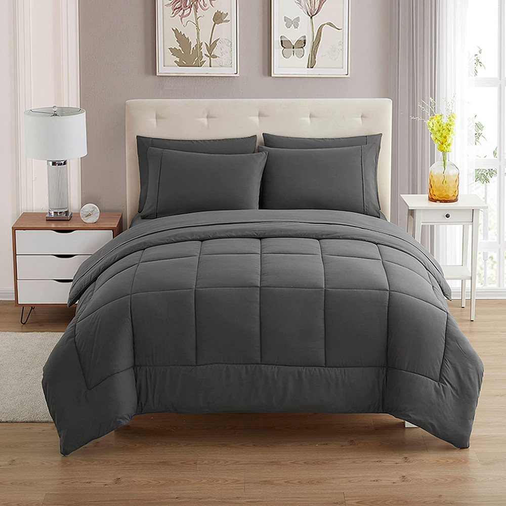 Comforter Set Soft Down Alternative Blanket & Luxurious Microfiber Queen Gray