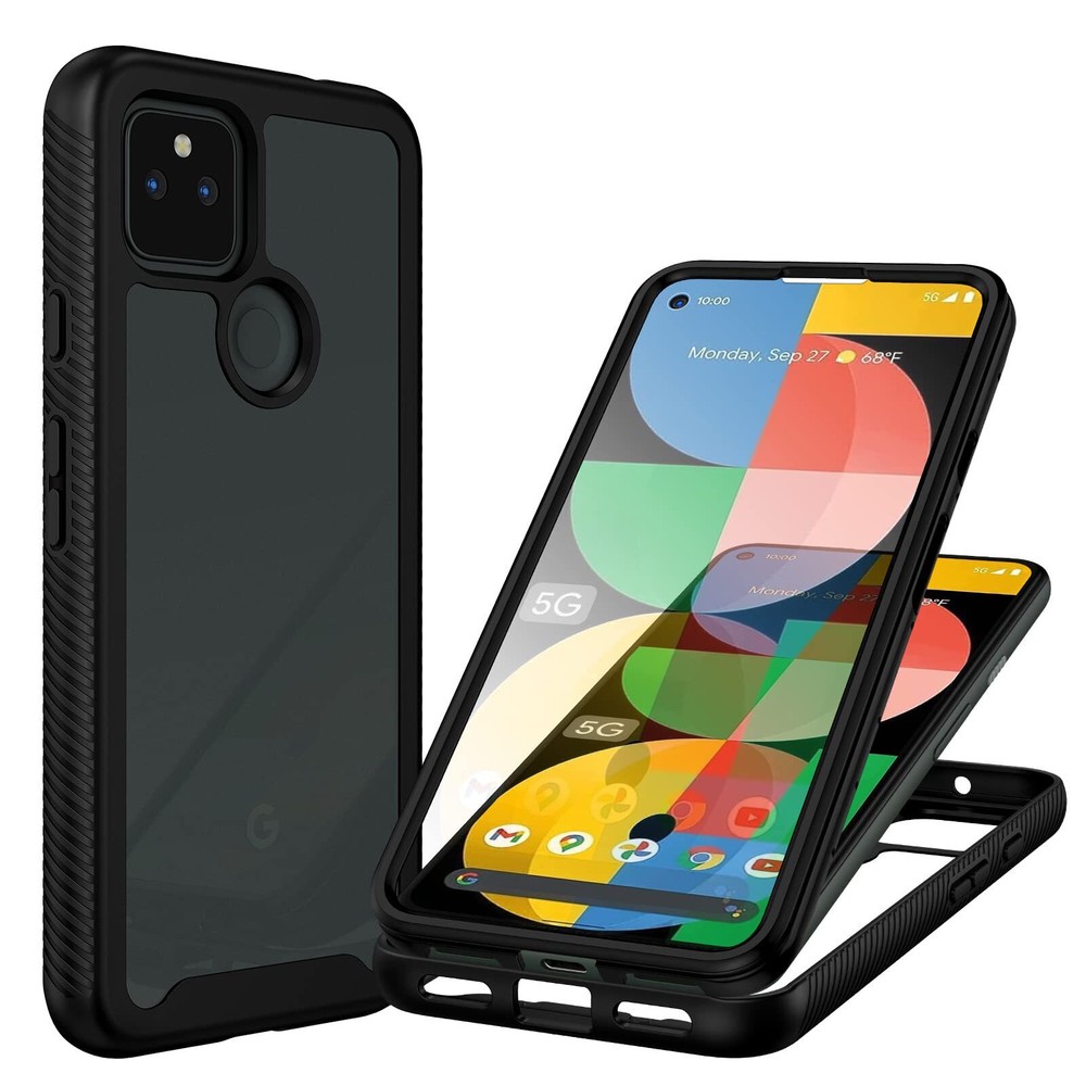 New Google Pixel 5a 5G Case Shockproof Cover with Screen Protector Black