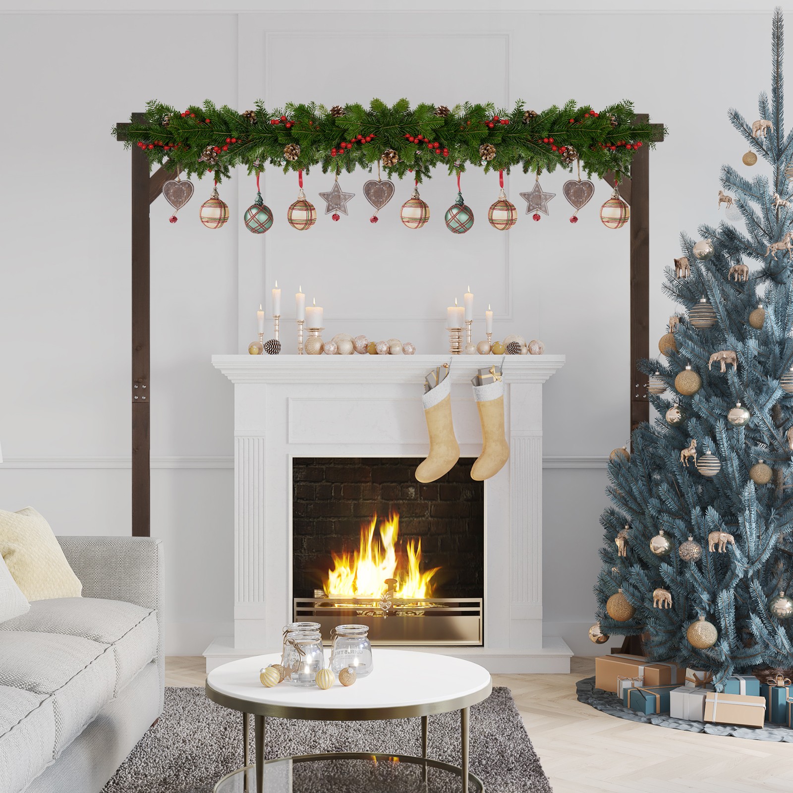 7.2FT Wooden Wedding Arch Square Wood Arbor Backdrop Stand Boho Garden Rustic