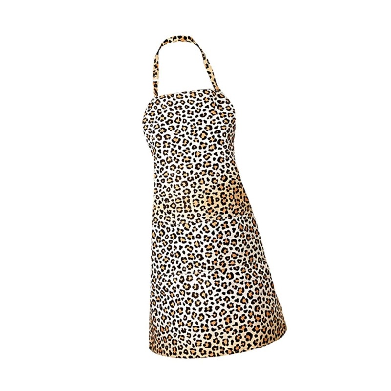 Washable Leopard Print Apron Adjustable Neckband Stainproof Protective Apron