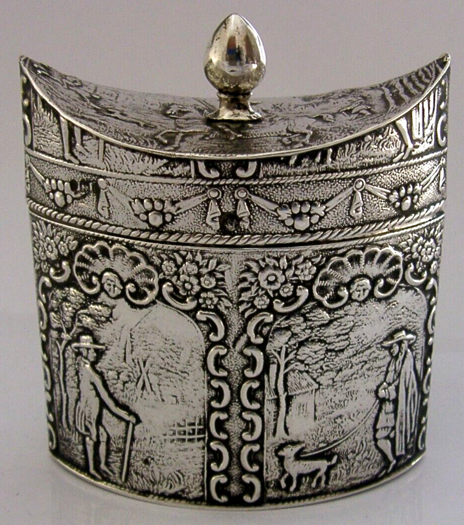 SUPERB HANAU DUTCH SOLID STERLING SILVER TEA CADDY CANISTER BOX 1903 ANTIQUE 82g
