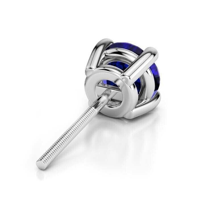 1.00 Ct Round Cut Natural Blue Sapphire Earring 14k Solid White Gold Single Stud