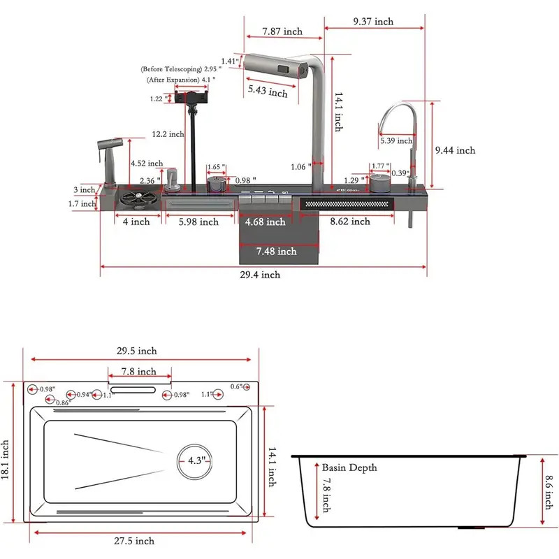 BRONCHO 29.5x18 INCH Modern Smart Single Bowl Kitchen Sinks With Faucet